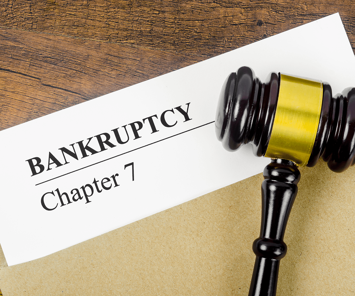 Gavel on Chapter 7 bankruptcy document.