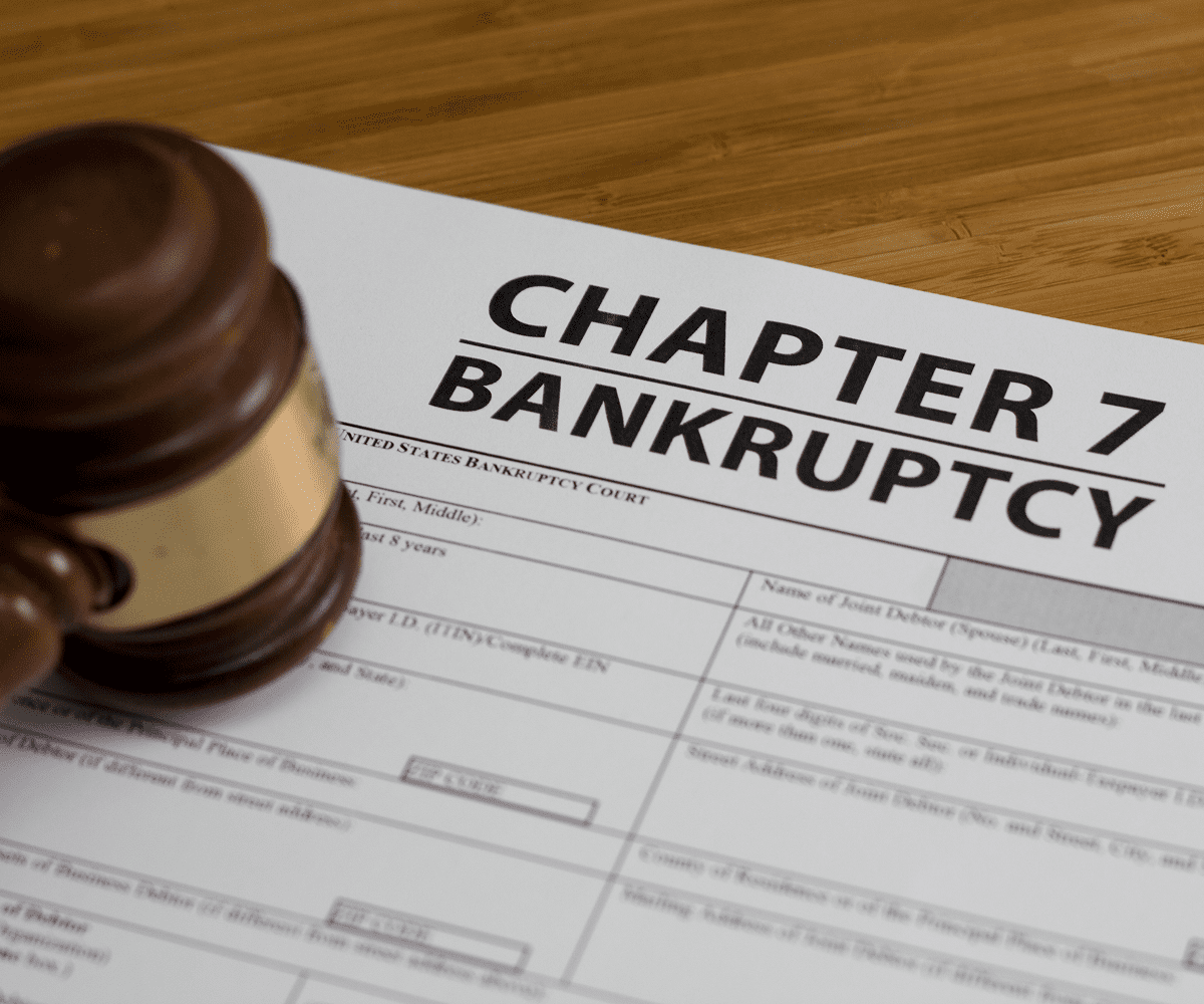 Chapter 7 bankruptcy document with gavel.