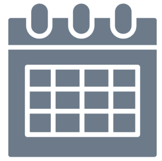 Calendar icon with grid and tabs.
